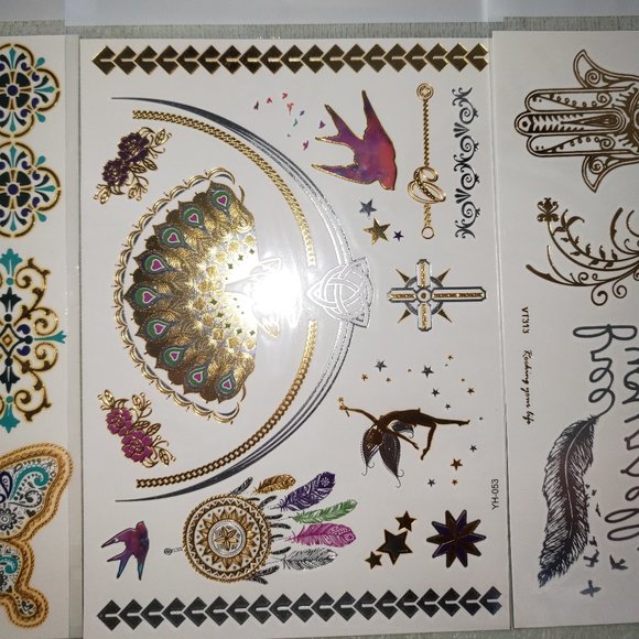 3 sheets Golden Silver Temporary Tattoo - Picture 3 of 16